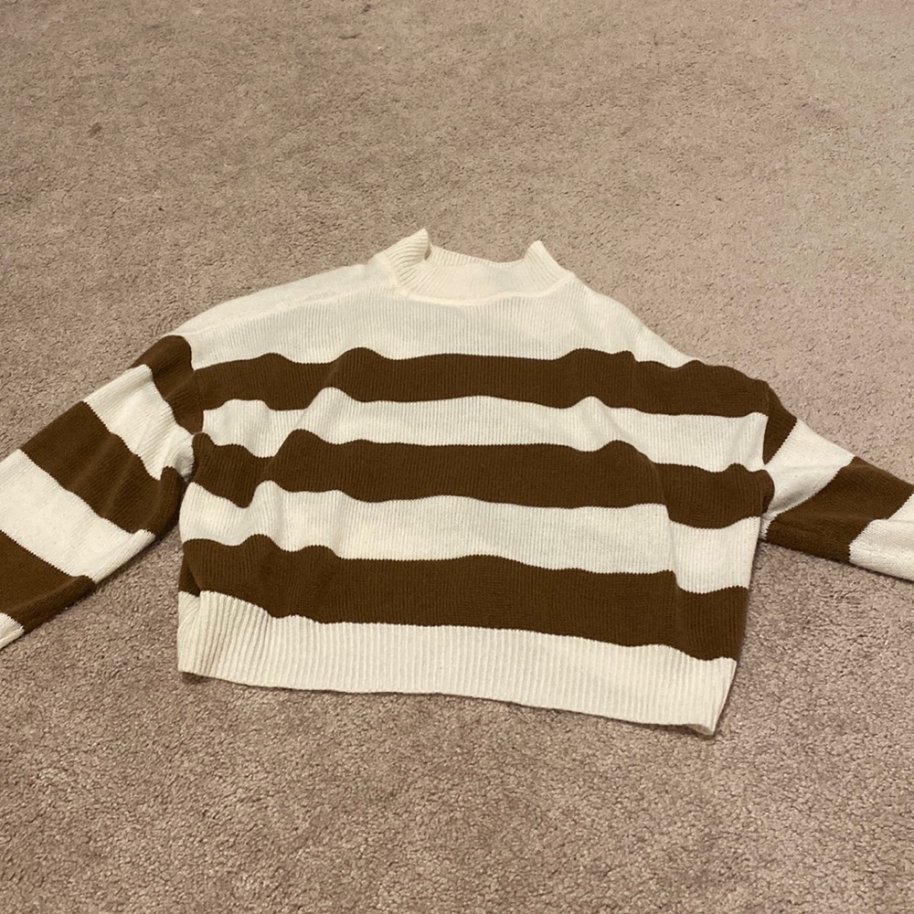 H&M, brown and white sweater, medium.